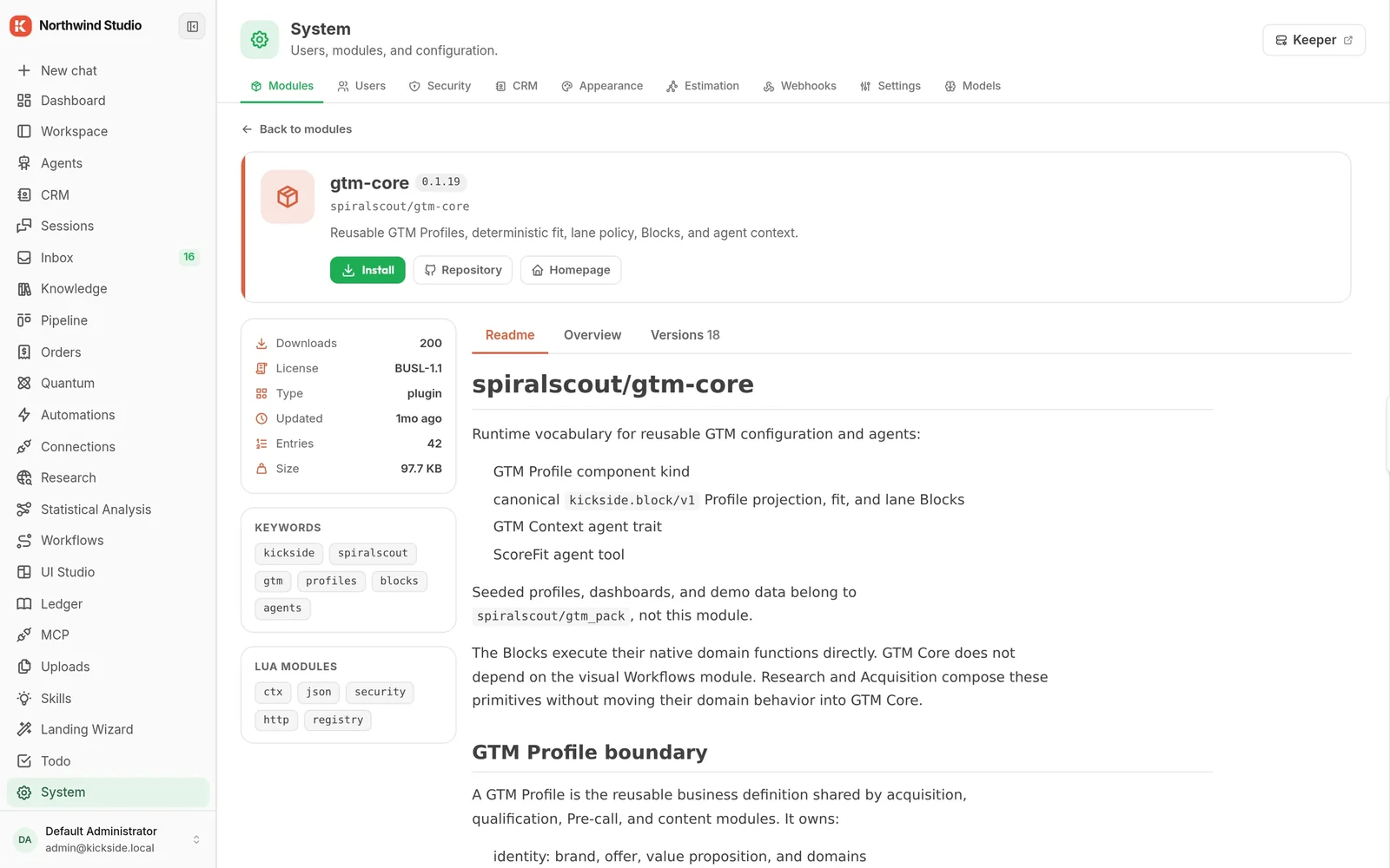 Module page for spiralscout/gtm-core with downloads, licence, type, entries, keywords and its readme